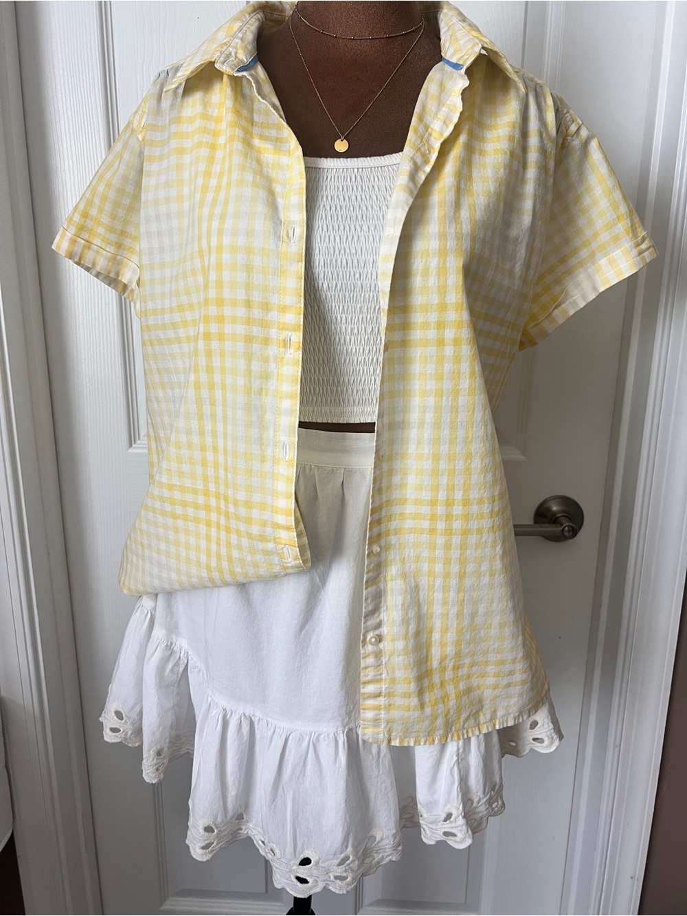 St Johns Bay yellow gingham short sleeve shirt